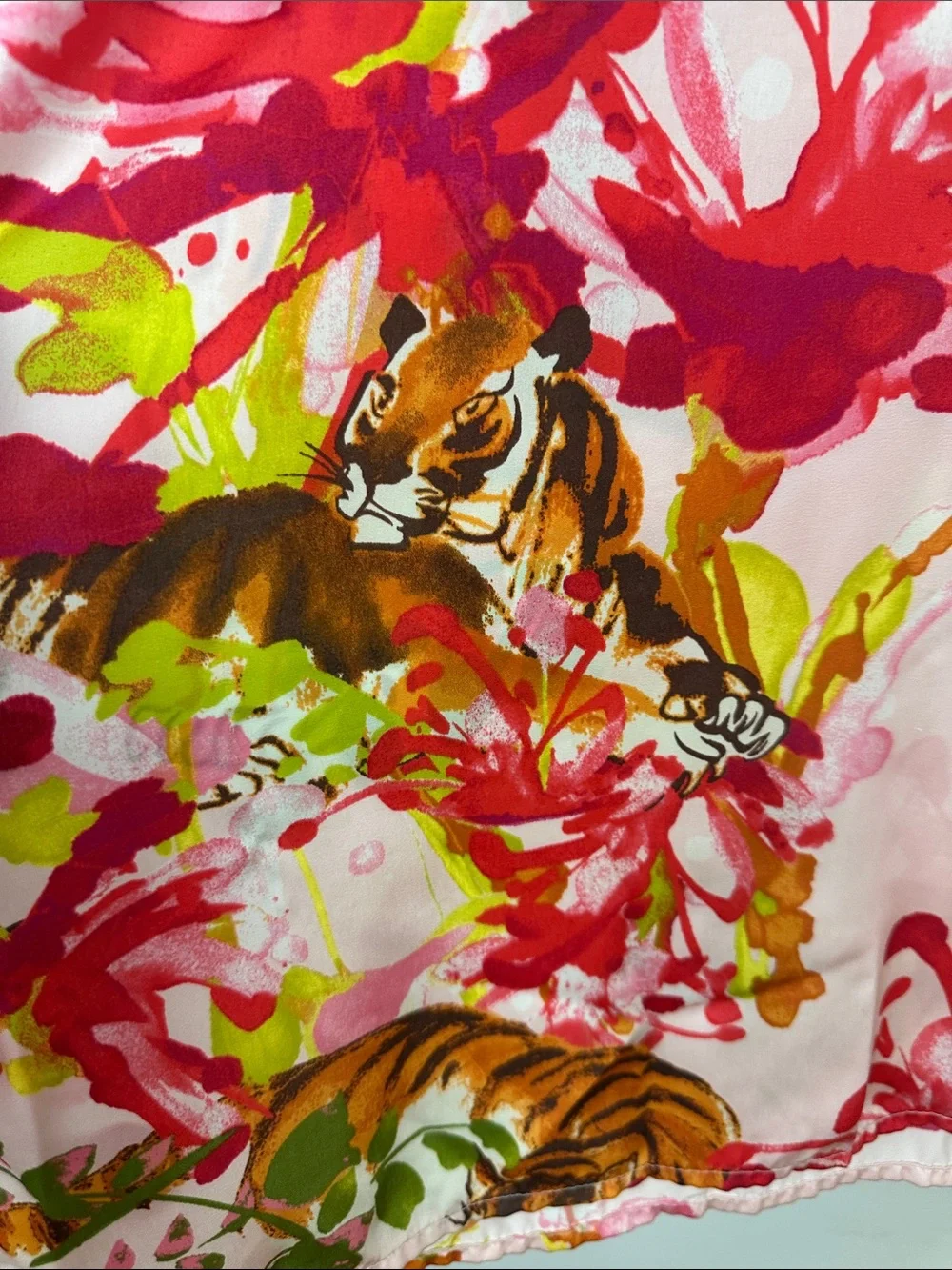 Natori Pajama Top Tiger Lily Floral Print Sz L